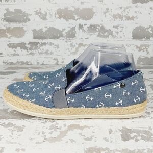 Bass Espadrilles Woman Jenny Slip On Nautical Anchor Print Espadrille Flat O436